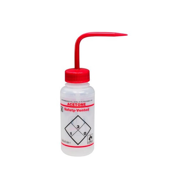 Bel-Art Safety-Vented / Labeled 2-Color Acetone WM Wash Bottles, 250ml 8oz, PE w/Red PP Cap, 3Pk